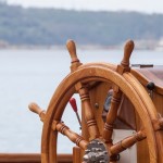 36909340 - old boat steering wheel from wood